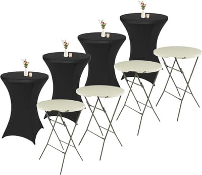 MaxxGarden Statafel - 4 stuks + cover - Cocktailtafel - Receptie Klaptafel - Receptietafel - Incl. 4x zwarte Statafelrok - ø80 x 115cm - Wit