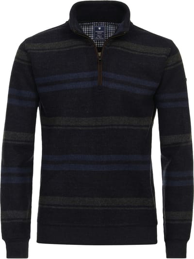 Redmond sweat heren schipperstrui sweatstof - opstaande kraag - blauw gestreept (middeldik)