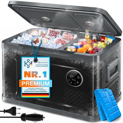 KESSER® Compressor Koelbox 2in1 Dubbele Zone Koeler & Vriezer, Elektrische Vriesbox LED Touch Control 12/24 V 230V, Frigobox Koelen tot -20 °C voor Auto, Vrachtwagen, Kamperen - 40 Liter, Zwart / Antraciet