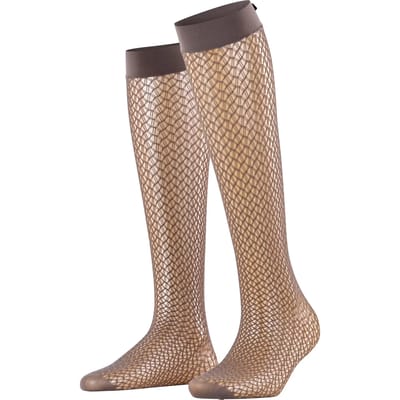FALKE Miss Ribbon gedessineerd materiaal transparent kniekousen dames grijs - maat 35-38
