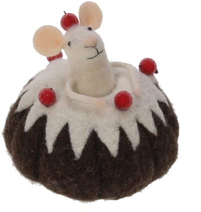 Kerstmuis in pudding 12x12x12cm