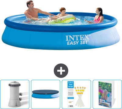 Intex Rond Opblaasbaar Easy Set Zwembad - 366 x 76 cm - Blauw - Inclusief Pomp Afdekzeil - Testrips - Zwembadgids