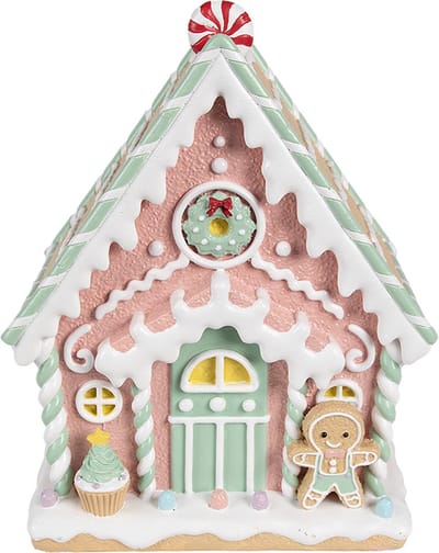 Clayre & Eef Gingerbread house 20x16x25 cm Roze Kunststof