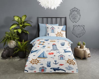 Good Morning dekbedovertrek maritiem - 1 persoons 140x200/220 cm - Blauw - 100% Katoen renforc�