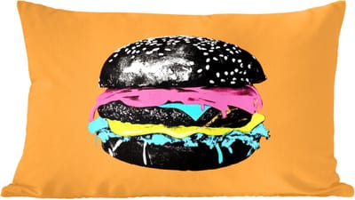Sierkussens - Kussentjes Woonkamer - 60x40 cm - Hamburger - Oranje - Neon - popart