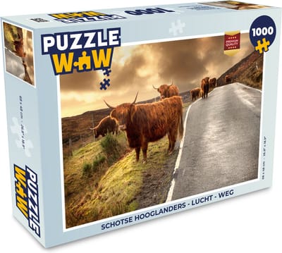 Puzzel Schotse hooglanders - Lucht - Weg - Legpuzzel - Puzzel 1000 stukjes volwassenen