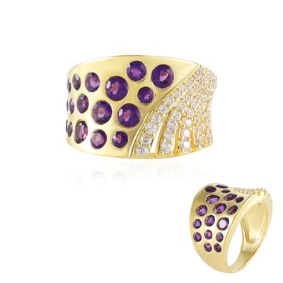 Cavill - Zilveren ring 925 Sterling verguld - 2 875 ct Zambia amethist rondgeslepen - verstelbaar modern elegant paars sieraad dames heren
