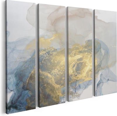 Artaza Canvas Schilderij Vierluik Abstracte Kunst van Grijze Gouden Marmer - 80x60 - Foto Op Canvas - Canvas Print