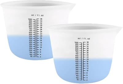 2 stuks siliconen maatbeker, 1000 ml siliconen beker om te gieten, mengbeker, epoxyhars, grote mengbekers van siliconen, voor doe-het-zelf, gietvormen, knutselen, sieraden maken