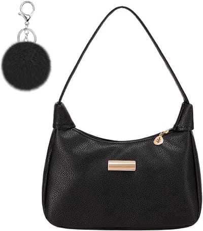 Retro Soft PU Leren Schoudertas voor Vrouwen met Pom Sleutelhanger en Rits - Ideaal voor Feestjes, Vergaderingen en Verjaardagen