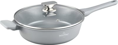 Swiss Haus® BDF26S Hapjespan Inductie met Deksel - Ø 26 cm / 3.1 Liter - PFAS Vrij - Hapjespannen Voor Alle Warmtebronnen - Braadpan Met Sapphire™ Antiaanbaklaag - Grijs