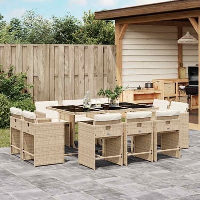 vidaXL - 11-delige - Tuinset - met - kussens - poly - rattan - beige