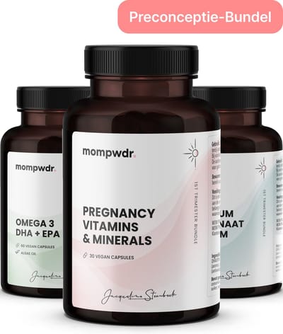 MomPwdr Zwanger Worden Vitamine & Mineralen – Zwangerschapswens - Preconceptie - Stimuleert verhoogde fertiliteit - Mama multivitamine – Foliumzuur – Vegan - Omega 3 - Calcium - Magnesium - Voedingssupplementen - 180 capsules
