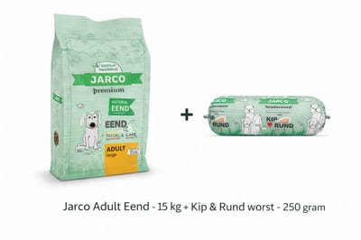 Jarco Dog Natural Large Adult Eend - Hondenvoer - 15 kg 26-45 Kg + Kip & Rund worst 250gram