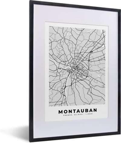 Fotolijst incl. Poster - Frankrijk - Montauban - Stadskaart - Plattegrond - Kaart - 30x40 cm - Posterlijst