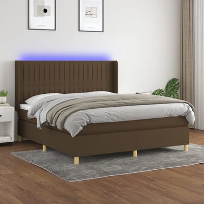 vidaXL - Boxspring - met - matras - en - LED - stof - donkerbruin - 180x200 - cm