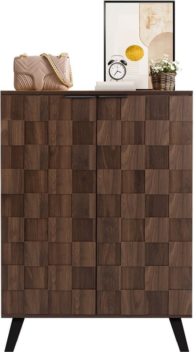 Sideboard-Met 5 Vakken-In Donkere Houtlook-Met Verstelbare Planken-Voor 80 x 35,5 x 110 cm-Zwart
