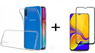Ntech Hoesje Geschikt Voor Samsung Galaxy A50 TPU Back hoesje - Transparant + Full Cover Glazen Screenprotector Zwart