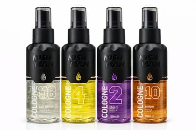 NISHMAN Cologne Set 150 ml – 08 Sun Sense, 04 Lemon, 02 Storm, 10 Amber – Professionele Barber Cologne Set