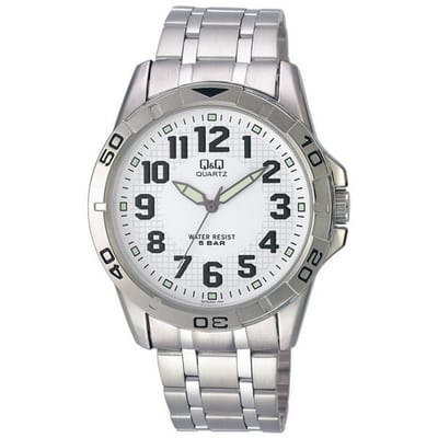 Q&Q Q576J204Y - Horloge - Analoog - Heren - Mannen - stalen band - Rond - Cijfers - Staal - Zilverkleurig - Wit