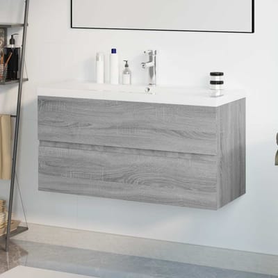 vidaXL - Wastafelkast - met - ingebouwde - wasbak - bewerkt - hout - grijs - sonoma