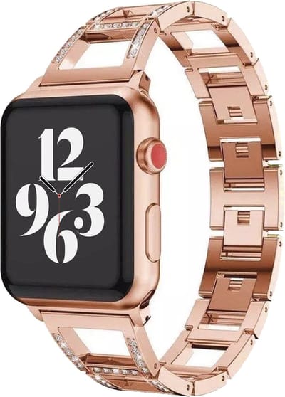MY PROTECT - Luxe Metalen Open Diamond Bandje - Geschikt Voor Apple Watch Bandje - Series 1/2/3/4/5/6/7/8/9/10/SE/Ultra - 44mm - 45mm - 46mm - 49mm - Rosé
