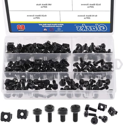 80 Sets/160 Stuks M5 M6 Cage Nuts en Schroeven Set, M5 x 16mm, M5 x 20mm, M6 x 16mm, M6 x 20mm Bevestigingsmaterialen voor Server Rack en Kast, Inclusief Moeren en Ringen