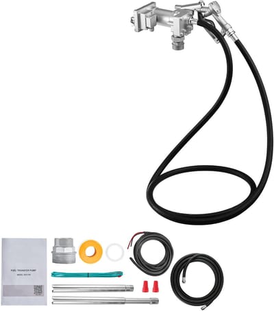 12 V DC Brandstofpomp, 57 L/min, Gietijzeren Dieselpompset met Handmatig Afsluitmondstuk, Aanvoerslang, Oververhittingsbeveiliging, 1/3 PK, Explosieveilig, Geschikt voor Benzine, Diesel en Kerosine