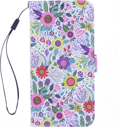 LuxeBass Boekhoesje met print geschikt voor Apple iPhone 12 - Flowers gsm hoesje - telefoonhoes - telefoonhoesjes