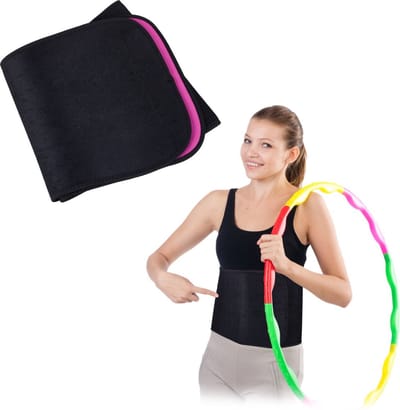 zweetband buik - 90 cm - neopreen - fitness - zwart-roze