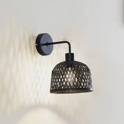 Lindby - Wandlamp hout - 1licht - Bamboe, metaal - H: 27 cm - E27 - zwart