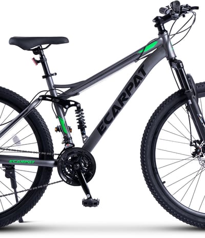 Full suspension mountainbike - MTB met schijfremmen - Mountainbike 21 versnellingen - 27,5 inch - Schokdempend - Voor volwassenen Grijs-groen