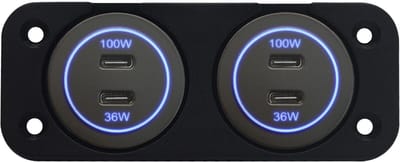 ProRide 12-24V USB C Autolader 2 Poorten Inbouw - 100W+36W - Tweevoudig Paneel - Blauw - 2 Stuks