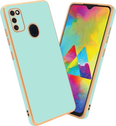 Cadorabo Hoesje geschikt voor Samsung Galaxy M21 / M30s in Glossy Mintgroen - Goud - Beschermhoes Case Cover van flexibel TPU-silicone en met camerabescherming