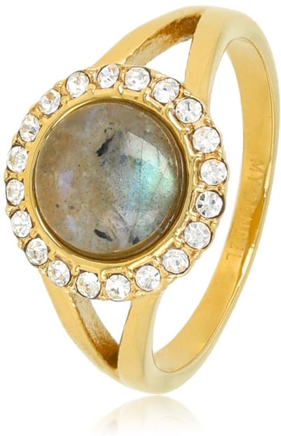 My Bendel - Elegante Ring met Edelsteen & Zirkonia • Labradorite - met Luxe Cadeauverpakking | Sieraden Voor Dames | Maat 18.00 Mm / Maat 57