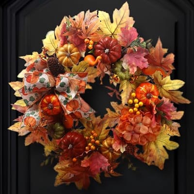 Grote Herfstkrans 61 cm met Pompoenen en Esdoornbladeren voor Deur en Muurdecoratie