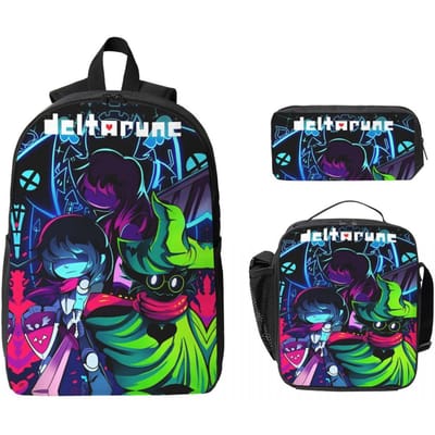 3-delige Deltarune Videogame Rugzak Set voor Meisjes Jongens Pennen Etuis Schooltas Sets met Lunchbox Voor Schoolleerlingen Rugzak black