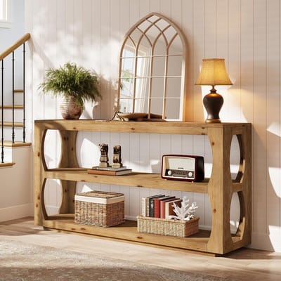 Tribesigns Massief Houten Consoletafel - Sidetable met onderplank - Rustiek bruin - Industrieel - 160 x 30 x 85 cm - Console Tafel voor Hal, Woonkamer, Entree