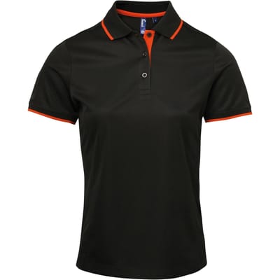 Premier Dames/dames Contrast Coolchecker Poloshirt (Zwart/Oranje)