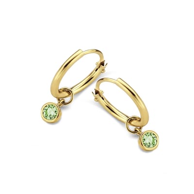 New Bling 9NBG-0614 – 14 Karaat Gouden Oorringen met Lichtgroene Zirkonia Hanger – 14,5 mm – Cadeau voor Dames
