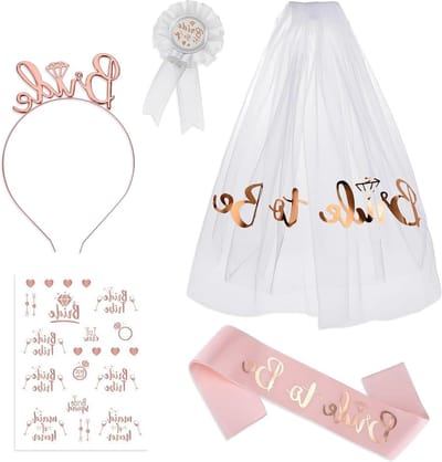 5-delige set voor vrijgezellenfeest met hoofdband, sjerp, sluier, broches en schouderband, perfecte versiering voor een onvergetelijk hen party of bridal shower