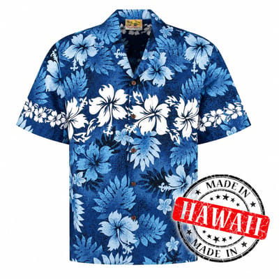 Hawaii Blouse Mannen - Shirt - Hemd - 100% Katoen - Overhemd Heren Korte Mouw - Made in Hawaii "Honolulu Blauw" Maat S
