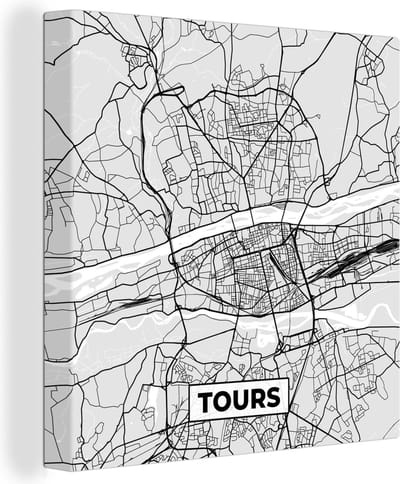 Canvas Schilderij Plattegrond - Kaart - Stadskaart - Frankrijk - Tours - 20x20 cm - Wanddecoratie