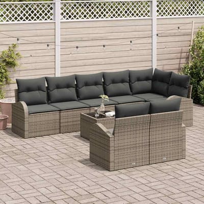 vidaXL - Tuinbank - Set - 9 - st - 8-Aantal - zitplaatsen - Grijs - poly - rattan