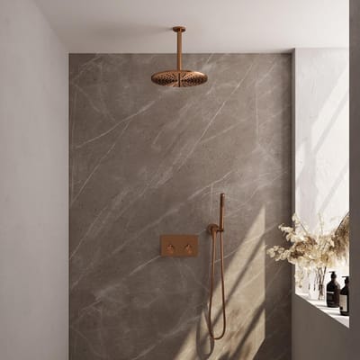 Brauer Copper Edition Thermostatische Regendoucheset Inbouw - Hoofddouche 30 cm - Met Drukknoppen - Handdouche Staaf - Doucheslang - Wandaansluitbocht