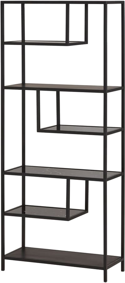 Wandkast Rek Marmer Glas Metaal Zwart Modern 190 cm