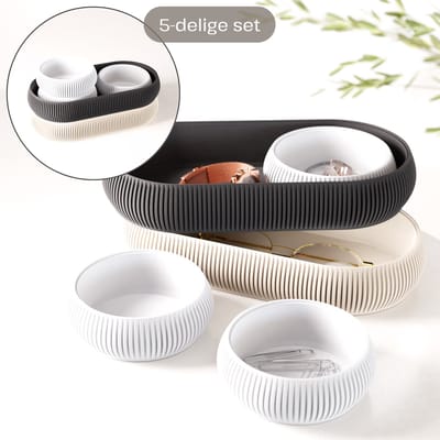 Fleuriek - Luxe catch-all trays set 5-delig - Multifunctionele opbergset voor paperclips, elastiekje, make-up en sleutels - Stapelbare organizers - Zwart-Wit
