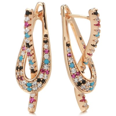 Mode Rose Goudkleurige Hangende Oorbellen Voor Vrouwen Ongewoon Kleurrijk Natuurlijk Zirconia Accessoires Dagelijkse Fijne Sieraden beige