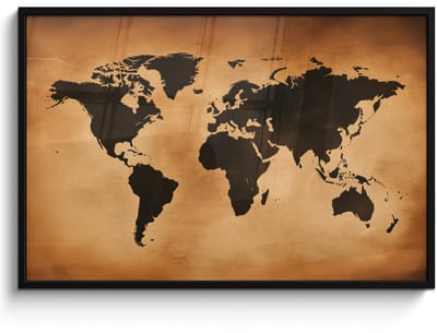 Poster in lijst - Fotolijst 120x80 cm - Posters - Wereldkaart - Bruin - Kaart - Posterlijst zwart - Decoratie - Wanddecoratie woonkamer - Muurdecoratie slaapkamer