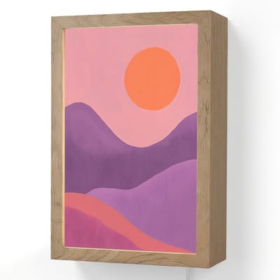 Wandlamp 20x30 cm - Oplaadbaar - Zon - Heuvels - Paars - Abstract - Wandlampen binnen woonkamer - Slaapkamer lamp met kabel - Decoratieve nachtlamp - Vloerlamp snoer
